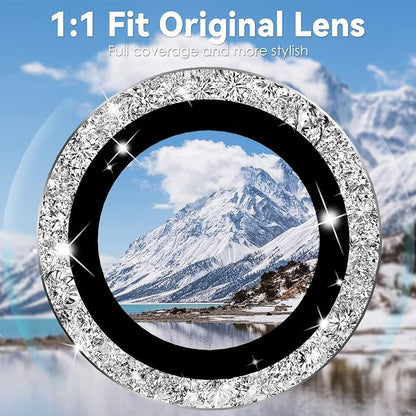 CloudValley for iPhone 14 Pro/iPhone 14 Pro Max Glitter Camera Lens Protector, 9H Tempered Glass [All in 1 Design], Case Friendly Anti-Scatch High Definition, GlitterSilver
