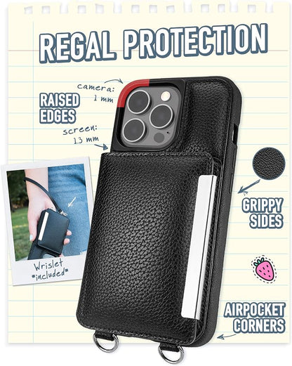 Smartish iPhone 13 Pro Crossbody Wallet Case for Women - Dancing Queen [Purse/Clutch with Detachable Strap & Wristlet] Protective Cover with Credit Card Holder - Stiletto Black-Silver