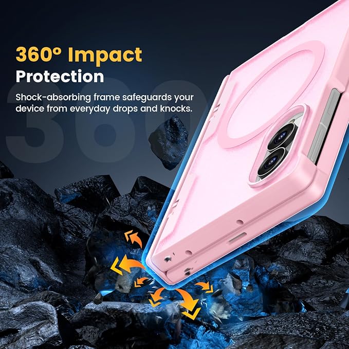 Caka Magnetic for Samsung Galaxy Z Fold 8 Case with Hinge Protection Pink | Compatible with MagSafe, Built-in Outer Screen Protector, Hinge Guard, Translucent Matte Back, 360° Hybrid Drop Defense