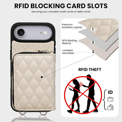 Keallce Case for iPhone Air 6.5'' Wallet Case, Crossbody Zipper Purse with Wrist Strap Lanyard Handbag, RFID Blocking Card Holders, Kickstand Flip Leather Cover for iPhone 17 Air, Beige