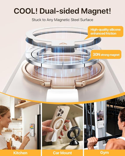 andobil [2026 Unrivaled Stability] Magnetic Phone Grip Holder for MagSafe Ring Stand Holder Kickstand Compatible with MagSafe Accessories for iPhone 17 Air 16 Pro Max Plus 15/14/13/12&Android,Rosegold