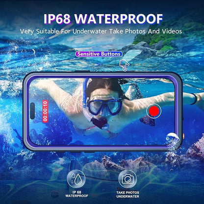 Temdan Compatible with iPhone 17 Pro Max Case,Waterproof Built-in Screen & Camera Protector IP68 Underwater Full Body 17FT Military Dropproof Shockproof Phone Case 6.9"-Purple/Clear