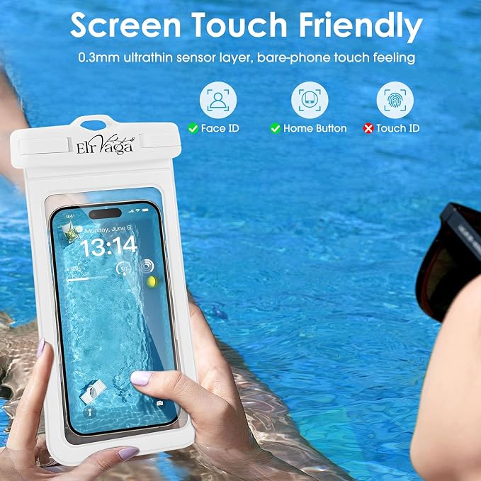 2 Pack IPX8 Waterproof Phone Pouch for iPhone 16/15/14/13 Pro Max Plus (7.2 Inch) - Swimming, Diving, Snorkeling, Snowproof - Touchscreen Friendly Underwater Photography Dry Bag (Black&White)