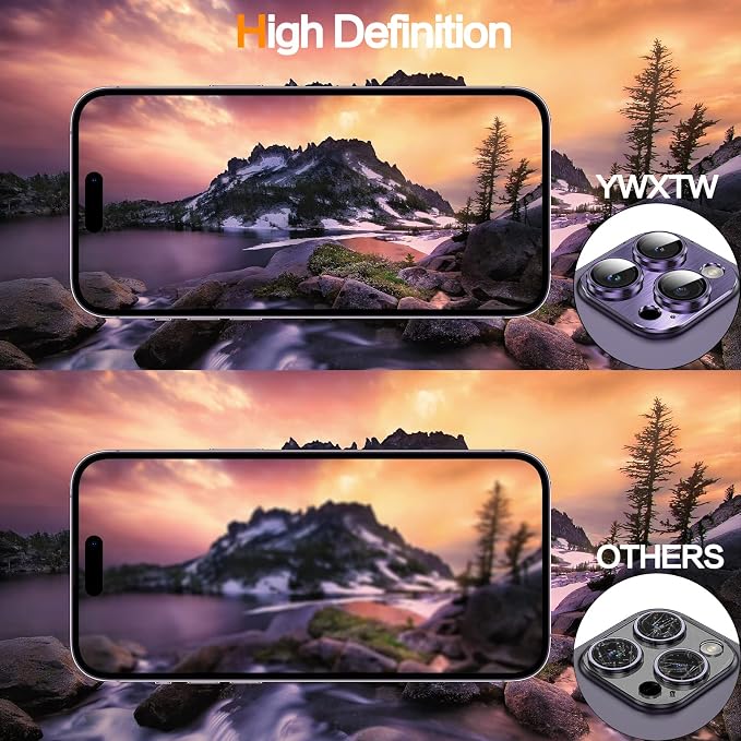 YWXTW Tempered Glass Camera Lens Protector for iPhone 14 Pro Max, 3D Full Coverage Protection, Night Circle Technology, Stronger Adsorption