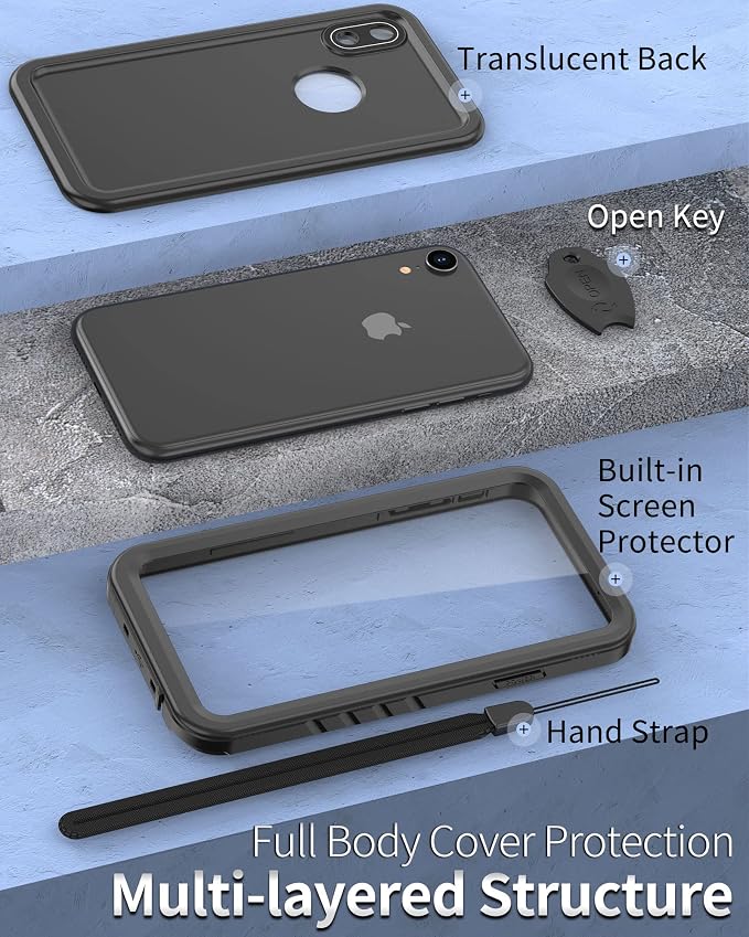 SPORTLINK for iPhone XR Waterproof Phone Case, Built in Shockproof Dustproof Screen Protector, Full Body Military Rugged Cover Protective, Heavy Duty, Dropproof IP68 Underwater for iPhone XR 6.1 Black