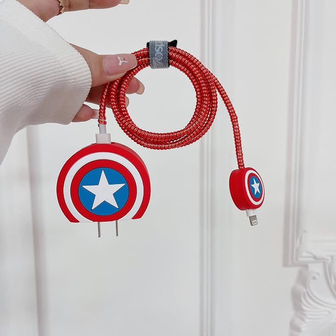 3D Cute Cartoon Charger Protector Case - Compatible for Apple 20W USB-C Power Adapter and Lightning Cable, No.17(4 in1)