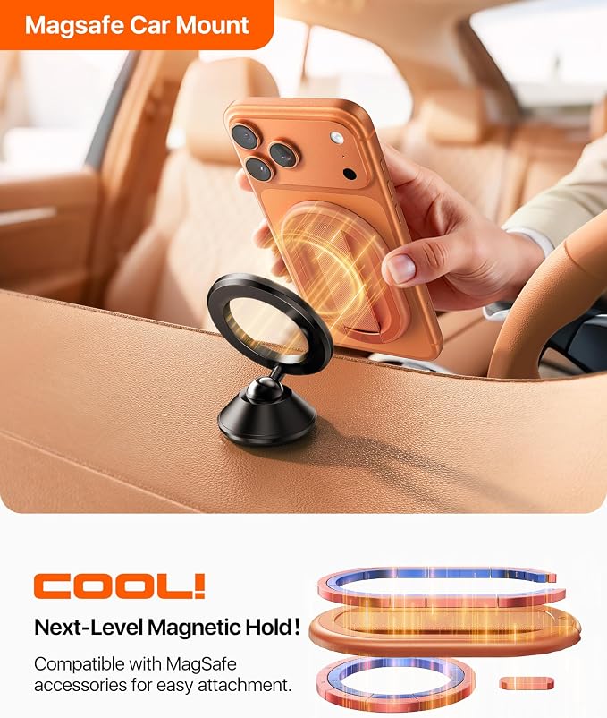 andobil [2026 All-New] Magnetic Phone Grip for Magsafe with Finger Strap [Comfortable & Durable] Magnetic Phone Ring Holder for MagSafe Accessories & iPhone 17 Air 16 Pro Max Plus 15 14 13 12, Orange