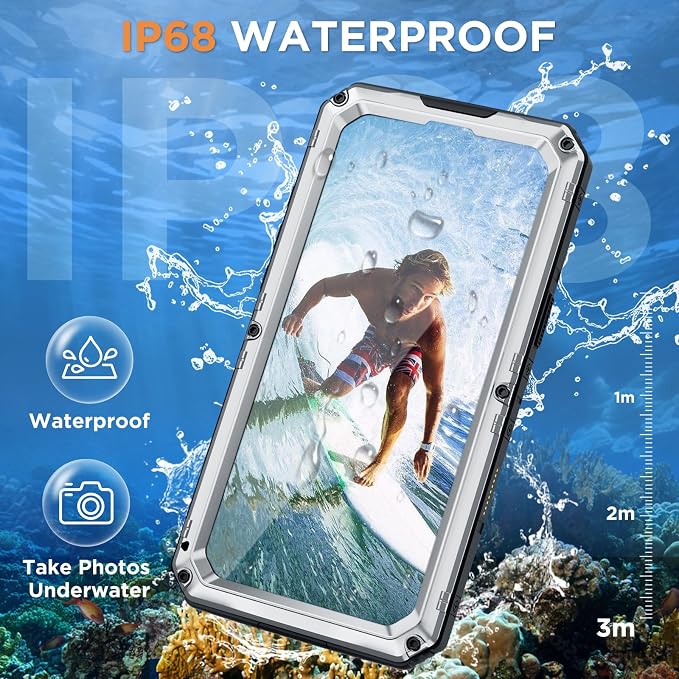 Beasyjoy for iPhone 16 Plus Case Waterproof, Metal Heavy Duty Full Body Protective Case with Built-in Screen Protector, Military Grade Shockproof Dustproof Cover for iPhone 16 Plus 6.7", Silver