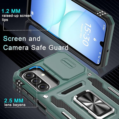 DEERLAMN Case for Samsung Galaxy A17 5G with Slide Camera Cover+Screen Protector (1 Pack), Rotated Ring Kickstand Military Grade Shockproof Protective Cover-Green