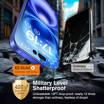 EZ-GLAZ- 4 Pack for iPhone 16 Privacy Screen Protector [6.1"] With 2 Pack Camera Lens Protector, 9H+ Hardness 12FT Military Grade Shatterproof Scratch Resistant Durable Tempered Glass Film with Flawless Fit Kit
