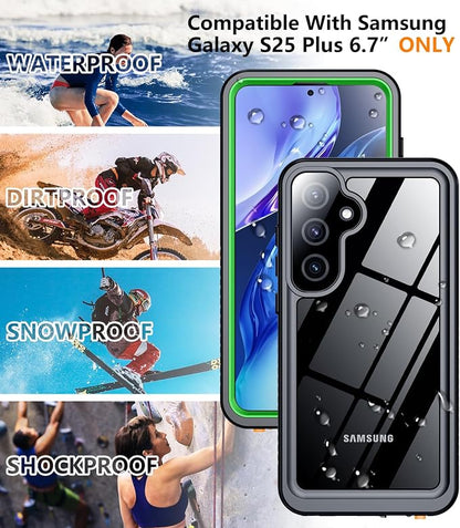 Temdan Designed for Samsung Galaxy S25 Plus Case Waterproof, Built-in Lens & Screen Protector Military Shockproof Dropproof IP68 Underwater Full Body Phone Case for Galaxy S25 5G Plus 6.7"-Green(2025)