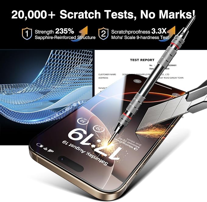 EZ-GLAZ- 4 Pack for iPhone 16 Pro Screen Protector [6.3"] With 2 Pack Camera Lens Protector, 9H+ Hardness 12FT Military Grade Shatterproof Scratch Resistant Durable Tempered Glass Film with Flawless Fit Kit, HD Clear