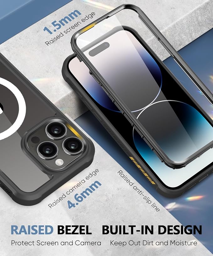 Compatible with iPhone 14 Pro Max Case, Built-in Screen Protector, with Camera Lens Protector, [Compatible with MagSafe] Full Body Phone Case, Protective Cover for 14 ProMax 6.7" (Black)