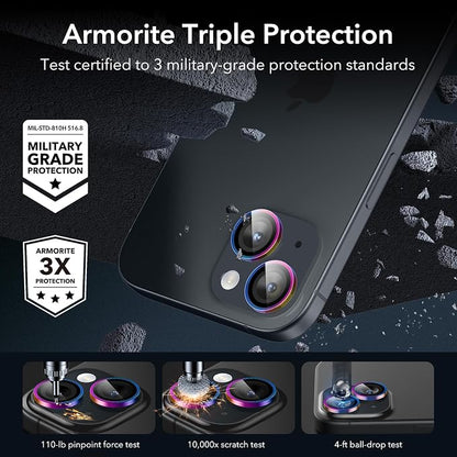 ESR 2 Pack Camera Lens Protector for iPhone 15/15 Plus/14/14 Plus, Ultra-tough HD Individual Lens Protectors, Scratch Resistant, Ultra-thin Tempered Glass, Armorite Series, Chromatic
