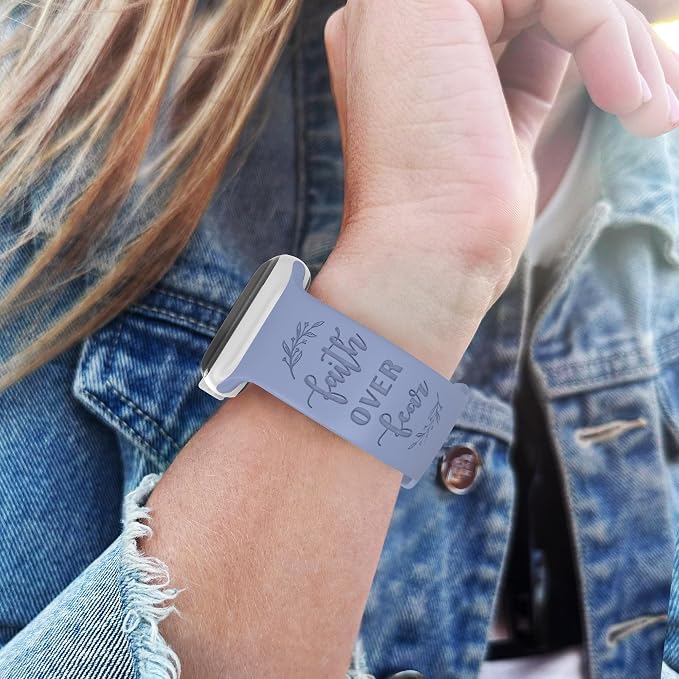 Faith Over Fear Watch Band compatible with Apple Watch Laser Engraved iWatch Band Silicone 38mm 40mm 41mm 42mm 44mm 45mm 49mm Strap Jesus Psalm Christian God (38/40/41/42mm S/M, Lavender Grey)
