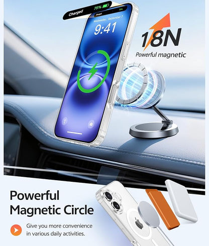 FNTCASE for iPhone 16 Plus Case: [Compatible with Magsafe] [Screen Protector] Anti Yellowing Transparent Clear Magnetic Phone Cover - Military Grade Shockproof Drop Proof Protective Cases - Clear