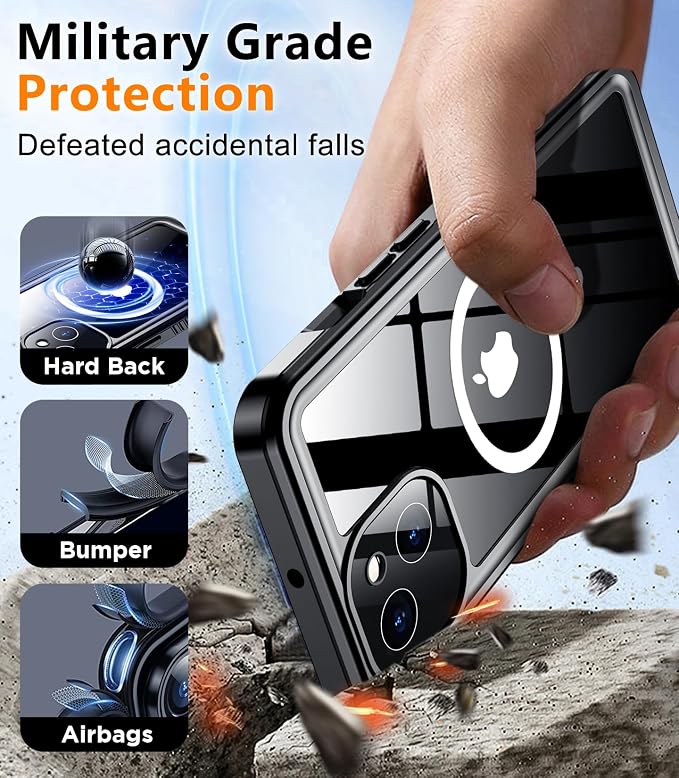 Temdan Magnetic for iPhone 13 Case Waterproof,Built-in Screen Protector[IP68 Underwater][Upgrade Military Dropproof][Compatible with MagSafe] Full Body Shockproof for Phone Case 6.1'' Black