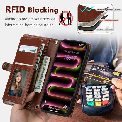 Wallet Case for iPhone 16 Pro with Card Holder/Crossbody Wallet/Strap| RFID Blocking | Magnetic | Kickstand | Detachable | PU Leather Phone Case for iPhone 16 Pro,6.3 in,Brown