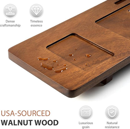 Walnut Bathtub Tray Caddy - 35" Wide Adjustable for Freestanding Tubs, Non-Slip Phone/Wine Holder