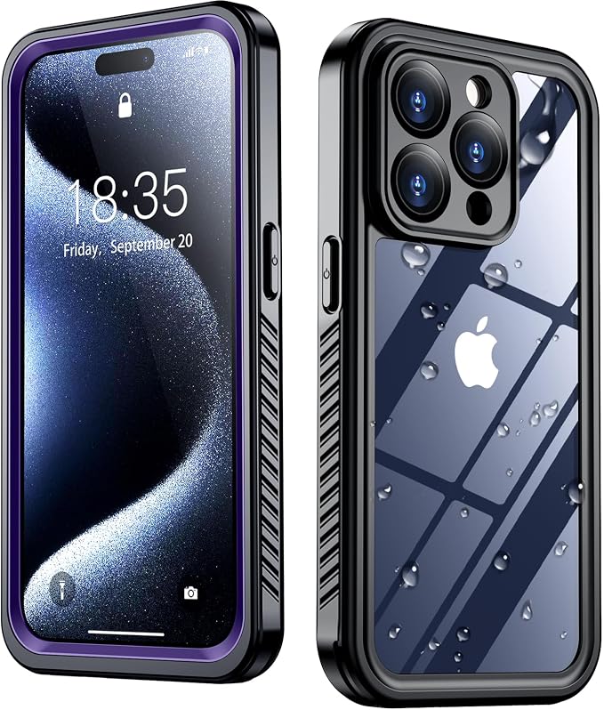 SPIDERCASE for iPhone 15 Pro Case Waterproof, Built-in Lens & Screen Protector, Full Heavy Duty Protection, 12FT Military Shockproof, Dustproof, Anti-Scratched Phone Case,Purple