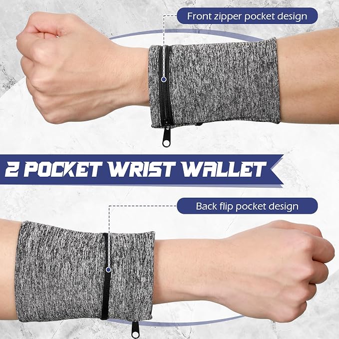 Honoson 5 Pcs Wrist Wallet for Women Men, Wristband with Zipper Wrist Pouch Purse for Run Spandex Wristbands Sweatband Wallet for Run Walk Hike Jog Travel Events Keys Cash Napkin
