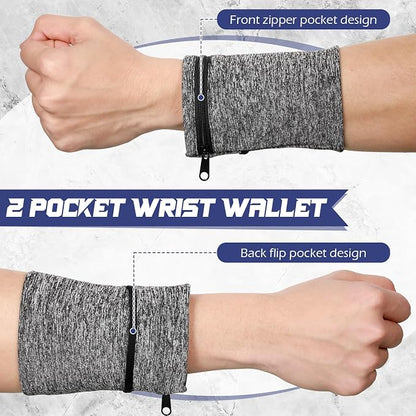 Honoson 5 Pcs Wrist Wallet for Women Men, Wristband with Zipper Wrist Pouch Purse for Run Spandex Wristbands Sweatband Wallet for Run Walk Hike Jog Travel Events Keys Cash Napkin