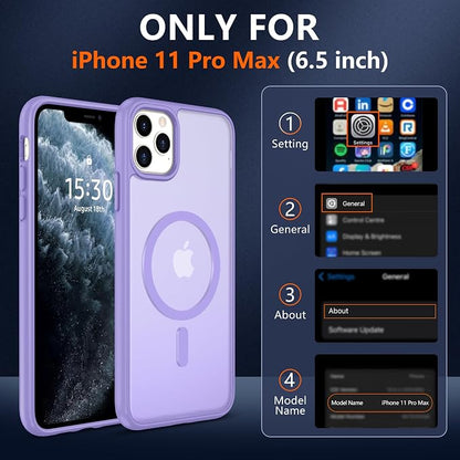 For iPhone 11 Pro Max Case [Compatible with Magsafe] Translucent Matte Magnetic Case with Screen Protector,SlimThin Shockproof Military Grade Drop Protection Cover for iPhone 11 ProMax-Light purple