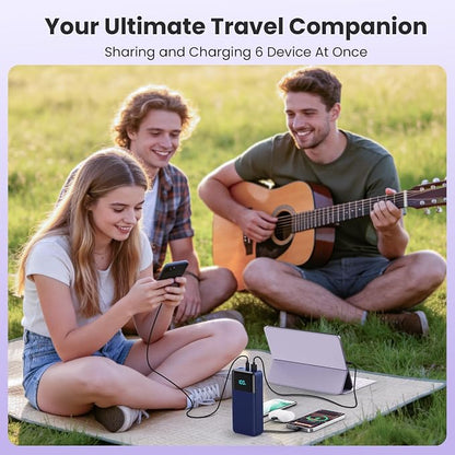 Portable Charger Power Bank 50800mAh,25W USB C Fast Charging Battery Pack with 3 Built in Cables & LED Display,6 Output 2 Input Travel Essentials Phone Charger for iPhone 17/16/15,Android etc (Blue)