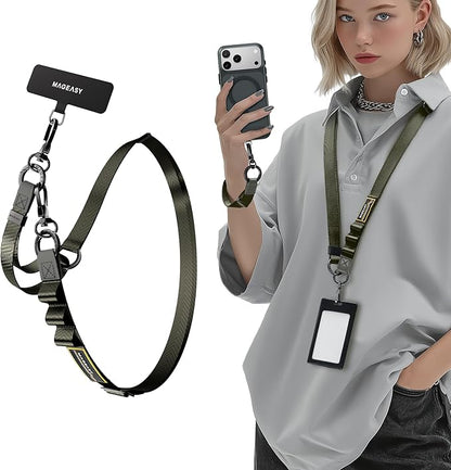 MAGEASY 2-In-1 Cell Phone Lanyard Crossbody - Universal Crossbody Phone Leash & Wrist Strap with Built-in Keychain, Phone Tether Tab | Anti Drop & Anti Theft for Daily & Travel (Concrete Grey)