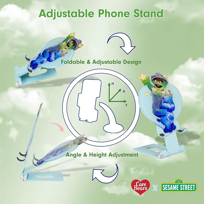 Sonix Character Phone Stand | Adjustable Cell Phone Holder, Desk Stand, Dock | Care Bears x Sesame Street Blue | Grumpy Bear & Oscar the Grouch