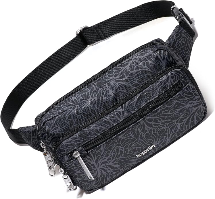 Baggallini Securtex Anti-theft Belt Bag 8.8"x5.5" Crossbody Fanny Pack for Women RFID Wallet Locking Zipper Travel Purse