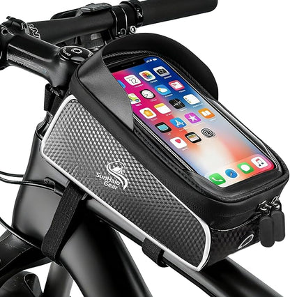 Waterproof Bike/eBike/Frame Bag,Bike Front Bag for Handlebar,Electric Bike Phone Bag,Bicycle Pouch with Rain Cover,Bike Accessories Storage Bag For Compatible Phone Under 7”