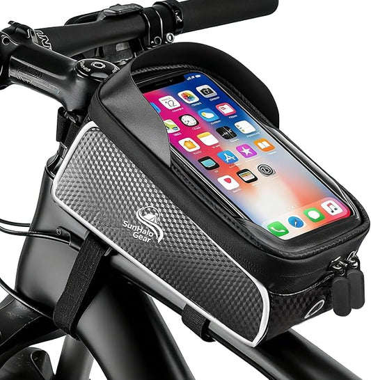 Waterproof Bike/eBike/Frame Bag,Bike Front Bag for Handlebar,Electric Bike Phone Bag,Bicycle Pouch with Rain Cover,Bike Accessories Storage Bag For Compatible Phone Under 7”