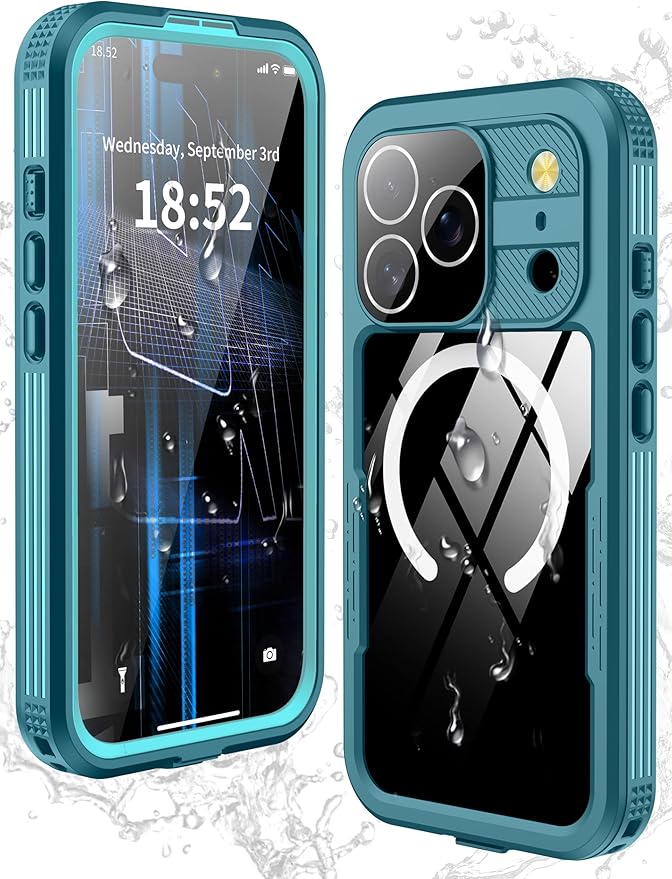 GOLDJU 2025 New Magnetic for iPhone 17 Pro Case-Waterproof, Built-in Screen & Camera Protector-IP68 Underwater Full Body 16FT Military Dropproof Shockproof Case for 17 Pro 6.3''- Blue