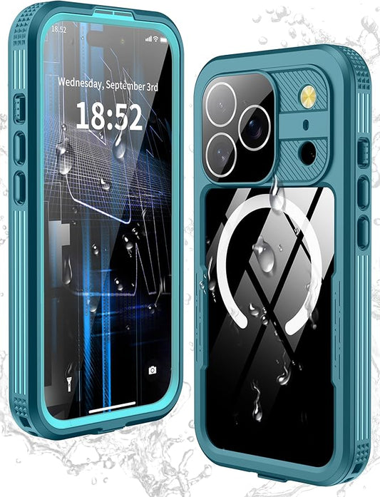 GOLDJU 2025 New Magnetic for iPhone 17 Pro Case-Waterproof, Built-in Screen & Camera Protector-IP68 Underwater Full Body 16FT Military Dropproof Shockproof Case for 17 Pro 6.3''- Blue