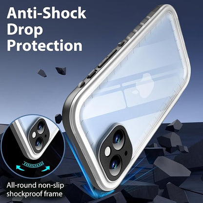 SPORTLINK for iPhone 15 Waterproof Case - Built in Screen & Camera Protector, Full Body/Military Dropproof/Dustproof/Heavy Duty, 360/IP68 Underwater for iPhone 15 Case 6.1 inch Black/Frosted Clear