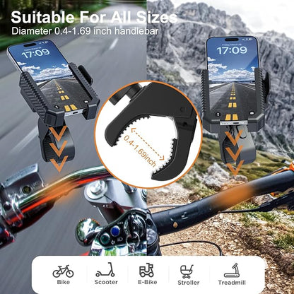 Wonwood_direct Bike Phone Mount, Motorcycle Phone Holder with Not Block Camera, Motorcycle Handlebar Cell Phone Clamp for iPhone 16, iPhone 15 Pro Max/Plus,14,S9, S10 and More 4.5" to 7" Phone