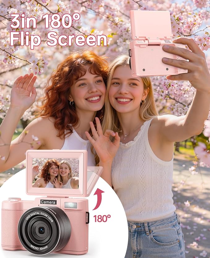 FLATIC 5K Digital Camera with WiFi, Cameras for Photography with 180°Flip Screen, Vlogging Camera with 64GB Card, Battery, Camera for Beginner, Teens