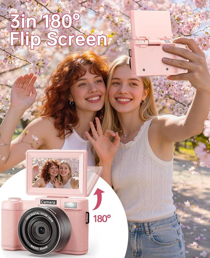 FLATIC 5K Digital Camera with WiFi, Cameras for Photography with 180°Flip Screen, Vlogging Camera with 64GB Card, Battery, Camera for Beginner, Teens