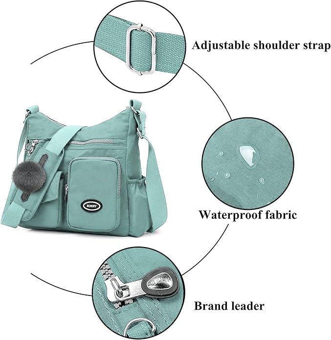 SUKRY Nylon Crossbody Bag for Women with Anti theft RFID Pocket, Waterproof Shoulder Bag Travel Purses and Handbag