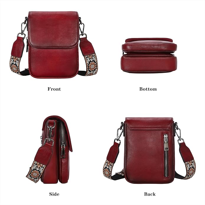HESHE Leather Small Crossbody Bags for Women RFID Blocking Cell Phone Purse Anti-Theft Travel Bag with wide Straps