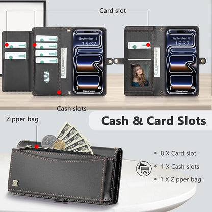 Wallet Case for iPhone 17 Pro with Card Holder/Crossbody Wallet/Strap,[RFID Blocking][Magnetic] PU Leather Phone Case for iPhone 17 Pro,6.3 in,Black