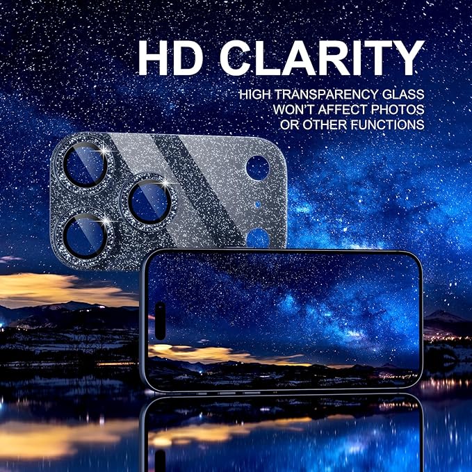 Choiche Compatible for iPhone 17 Pro Max Camera Lens Protector, Bling Camera Cover with 9H Tempered Glass Lens Screen Protector Metal Ring Decoration Accessories 6.9-inch (Glitter-Blue)
