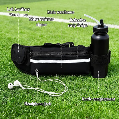 Running Belts for Women and Men,Waterproof Fanny Pack,Flip Belt Running Belt with Water Bottle,Running Phone Holder (Black)