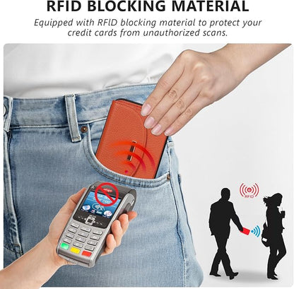 Keallce Wallet Case for iPhone 17 Pro Max 6.9'', Genuine Leather Magnetic Flip Case with RFID Blocking, Card Holder Slots and Kickstand, Protective Folio Cover for Women, Orange