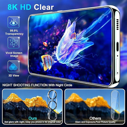3 Pack for Samsung Galaxy S24 FE Screen Protector Tempered Glass + 3 Pack Camera Lens Protector, Military Grade Shatterproof, 9H Hardness, Fingerprint Unlock, Case Friendly 6.7 Inch