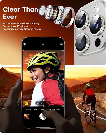 TOCOL for iPhone 15 Pro Max Camera Lens Protector/iPhone 15 Pro Camera Lens Protector Tempered Glass HD Individual Scratch Resistant Cover Accessories Case Friendly 2 Pack（Pink）