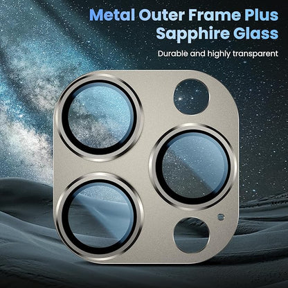 Uyiton Compatible with iPhone 16 Pro/iPhone 16 Pro Max Camera Lens Protector - [Not Easy to Break][Strong Adsorption][Case-Friendly] Metal Tempered Glass Rear Camera Screen Cover - Natural Titanium