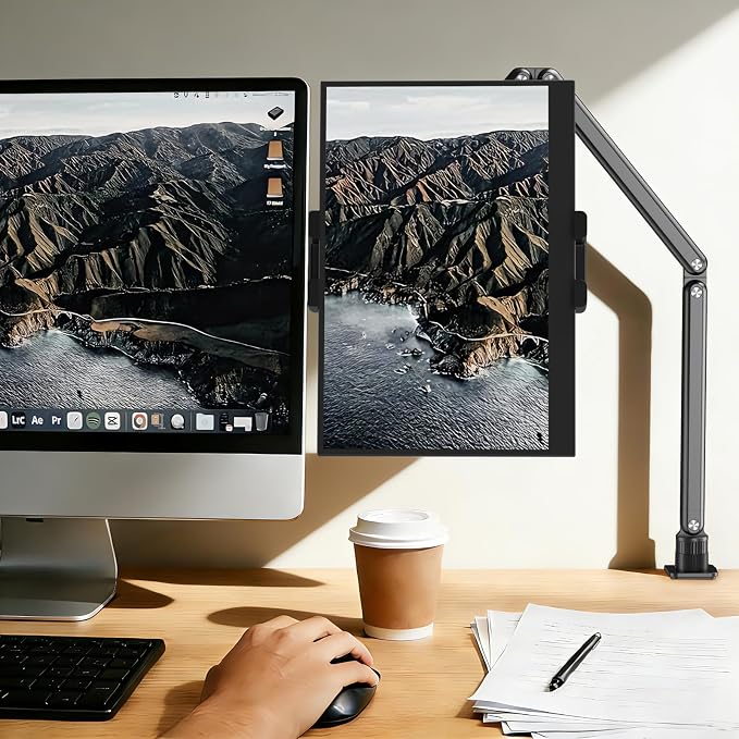Urmust Portable Monitor Stand 15.6", iPad Stand for Desk, Portable Monitor Holder up to 18.5" Holds, Adjustable Desktop Tablet Arm Mount, Apple iPad Holder for Desk, for 4.7"-12.9" i Pad Pro/Air/Mini