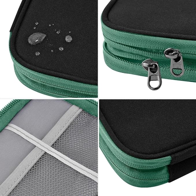 ZINMARK Portable Cable Organizer Case,Travel Pouch with Double-Layer Storage for Cables,Chargers,Earbuds & Phone,Black Green– Small Size